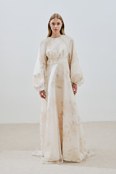 Manuka Ulla Patterned Organza Evening Dress Vanilla