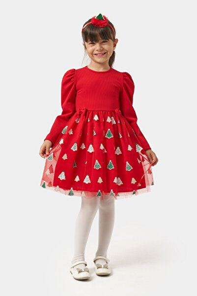Le Mabelle Red Skirt Pine Tree Girl's Dress - Nomi