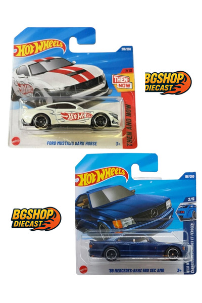 HOT WHEELS FORD MUSTANG DARK HORSE - 89 Mercedes-Benz 560 SEC AMG
