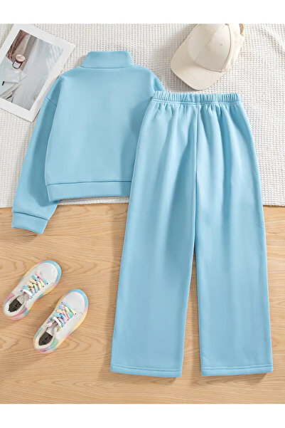 Machetta Children's New Bow Printed 100% Cotton Long Sleeve Half Zipper Sweat-Sweatpants