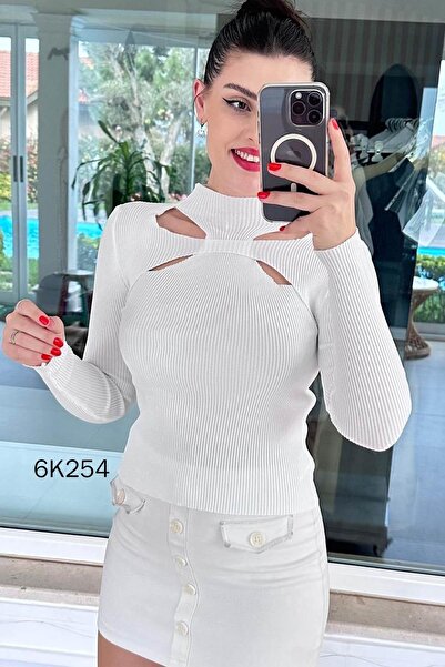 İnce Topuk Open Neckline Knitwear Bodysuit 6K254