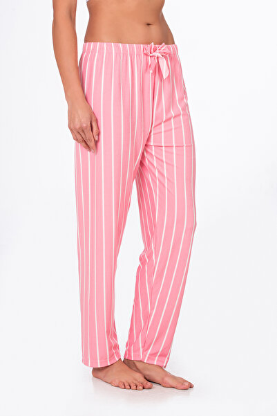 Kompedan Kadın Süet Pembe Çizgili Pijama Tek Alt