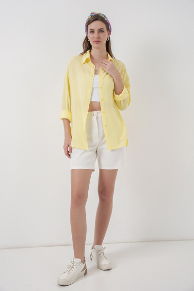 Bigdart Cămașă de damă supradimensionat din viscoză 3785 - Galben