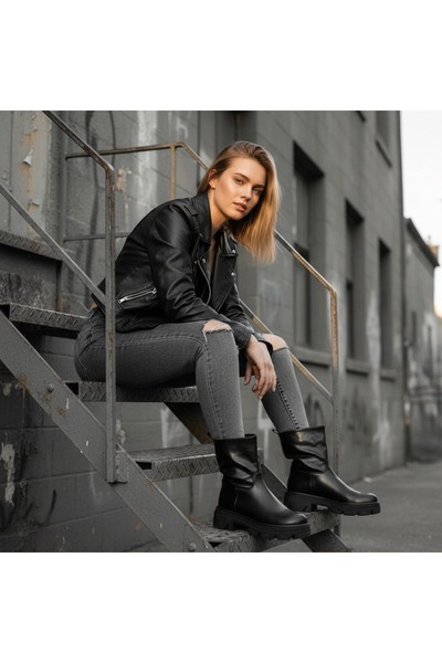 OEM Women's platform boots, fur lined interior, eco-leather, CA-82