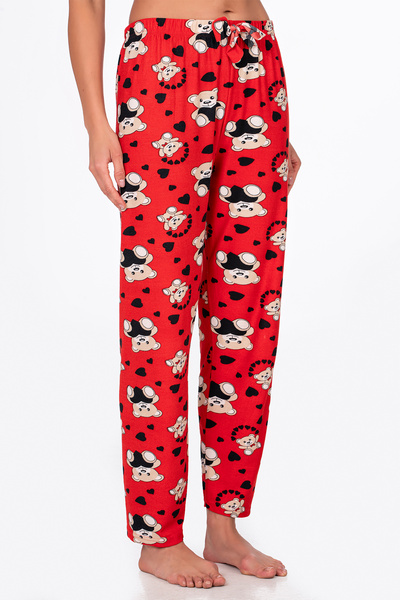 Kompedan Kadın Süet Kalpli Ayıcık Desenli Pijama Tek Alt