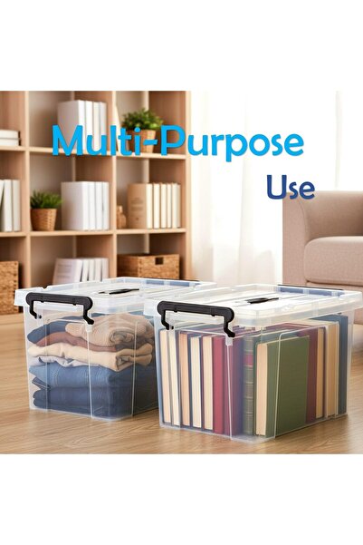 Houzi 16 L x 2 Storage Box with Lockable Lid Clean Plastic Organizer - Transparent Box Storing Toys.
