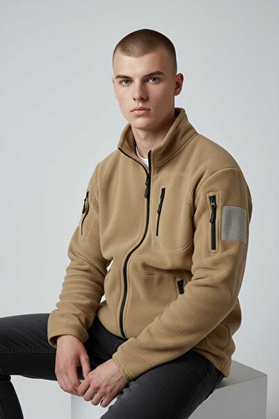 kacaraskerigiyim ERKEK POLAR KOL CEPLİ CAMEL PREMİUM AVCI STİLL