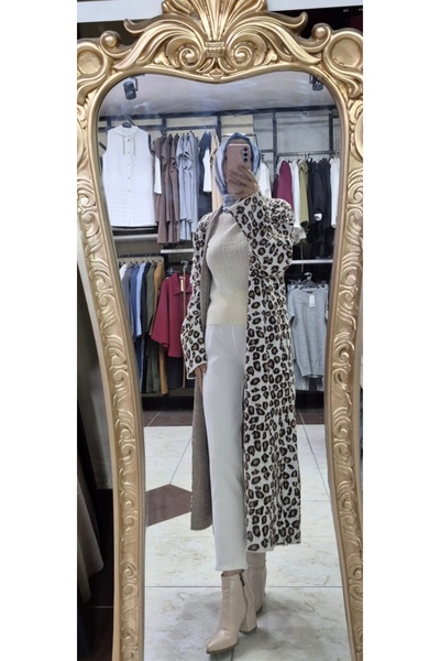 Mintaş Leopar desinli uzun hirka