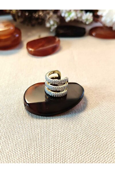 XUPING JEWELRY Üç Sıralı Zirkon Taşlı Gold Deliksiz Manşet Ear Cuff Küpe