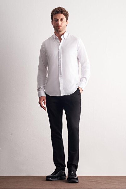 İmza Πλεκτό μακρυμάνικο πουκάμισο με λευκό γιακά με κουμπιά εφαρμοστό Stretchy πουκάμισο 1004255270