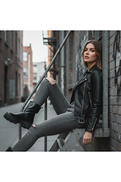 OEM Women's platform boots, fur lined interior, eco-leather, CA-82