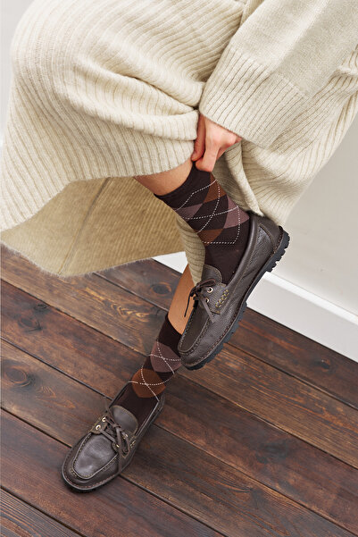 Manuka Baklava Patterned Socks Brown Plaid