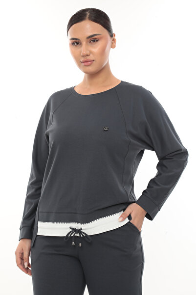 EXİTLİNE Women's Seasonal Custom Logo Anthracite Lace-Up Tracksuit Set with Rubber Accessories