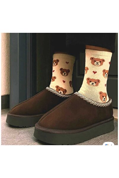 McMelzo Kadın İçi Kürklü kalın taban Terlik Bot&bootie Kahve