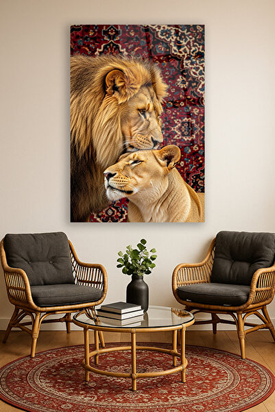 TAULART Lions in Love in Front of Iranian Carpet Lion Family Glass Painting Unbreakable Luxury Glass Painting Home Gift