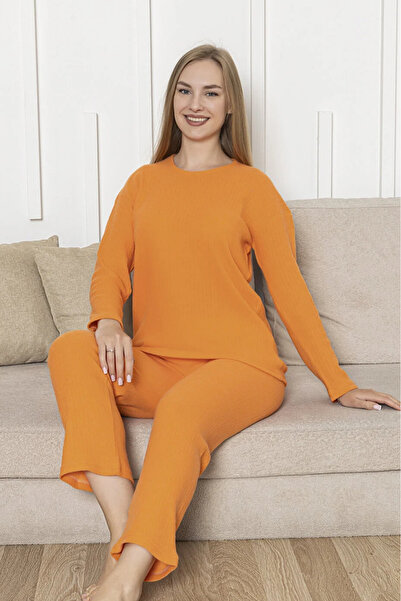 Farya Home Cotton Thick Winter Interlock Striped Long Sleeve Knitted Pajama Set