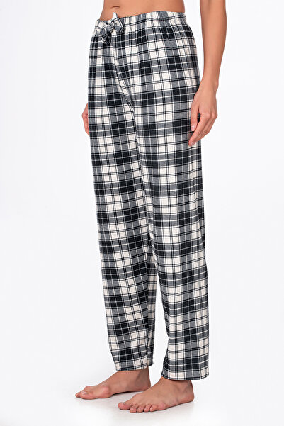 Kompedan Kadın Süet Siyah Kareli Pijama Tek Alt