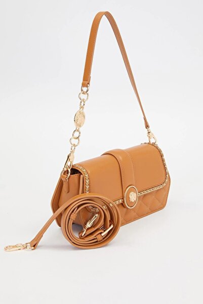 Levidor Women's Medium Size Molded Chain and Logo Detailed Stylish Shoulder Bag 930389 Camel