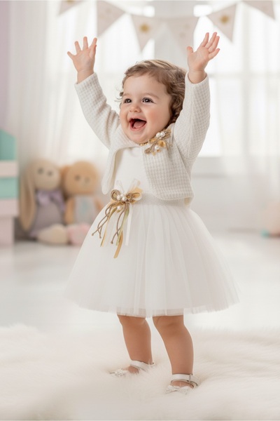 Mnk Baby&Kids Knitwear Bolerolu Baby Girl Dress M00770 Cream