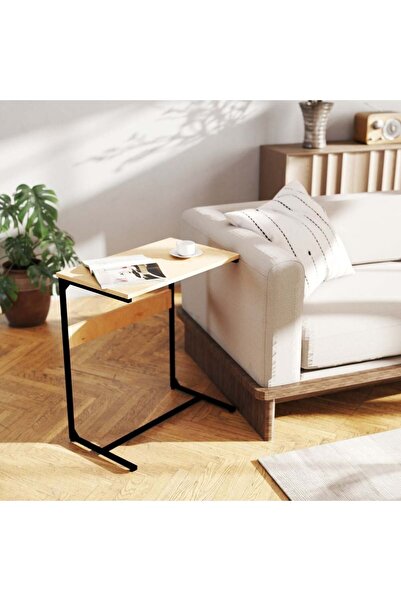 Danube Home طاولة جانبية لاريندا - طاولة جانبية عصرية من خشب البلوط والأسود لغرفة المعيشة أو غرفة النوم