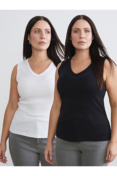 LC Waikiki Peak New Season Set de 2 maiouri pentru femei, cu decolteu în V, m...