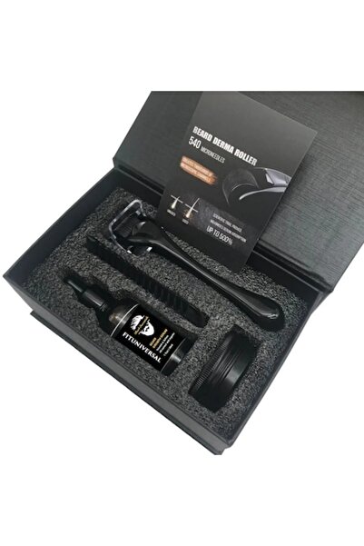 FITUNIVERSAL Complete 4-piece beard growth & care set with derma roller, comb, cream and 30 ml oil, razor include