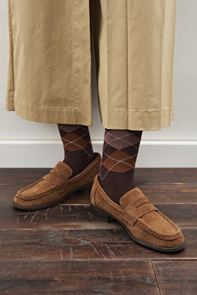 Manuka Baklava Patterned Socks Brown Plaid