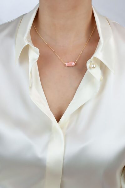 Liveyn Design Gold Necklace with Thin Chain and Murano Fish Figure