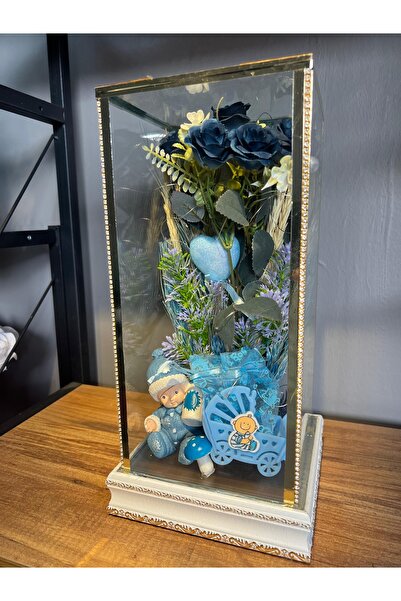 çiçekburadan Cam ışıklı fanus Erkek Bebek Doğum Hediyesi Hoşgeldin Erkek Bebeğim Anneye Doğum Hediyesi