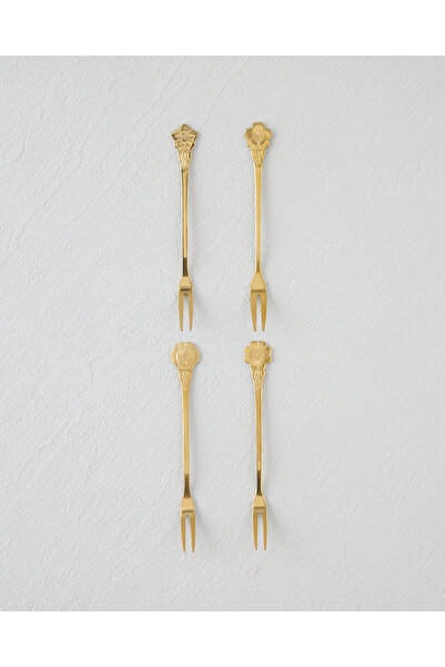 English Home Flora Stainless Steel Cocktail Forks 4 Pieces Gold