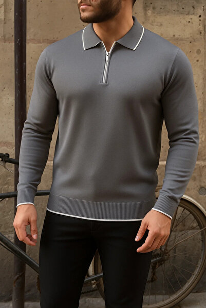 comstar Men's Casual Striped Trendy Smoked Polo Neck Sweater