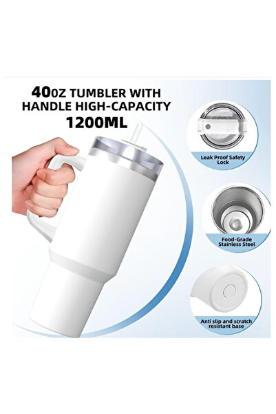 EHOME 40 Oz Tumbler With Handle And Straw Lid. Insulated Cup Stainless Steel Water Bottle Travel Mug