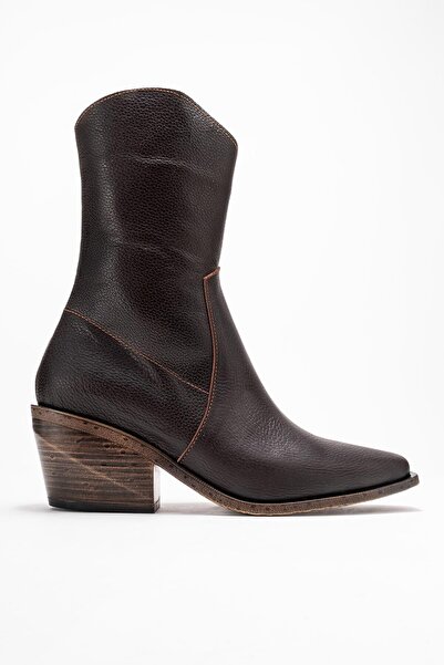 Ataköy Ayakkabı KADIN DERİ KALIN TOPUKLU WESTERN BOT KAHVE