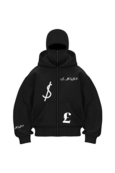 ship master Unisex cu simbol de bani în mască cu imprimeu Fermoar cu glugă Sw...