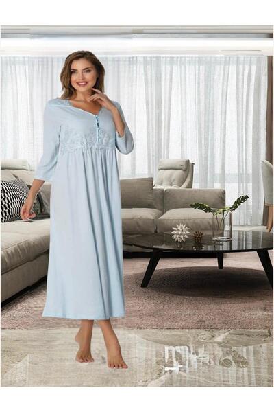 Lohusa Homewear Γυναικεία μπλε δαντέλα με λεπτομέρειες, κομψό σχέδιο, μισό μα...