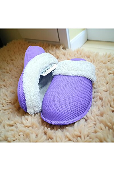Asyagiyimavm Kışlık Kalın Tabanlı Kaydırmaz Mor Ev Terliği | İçi Kürklü Sıcak...