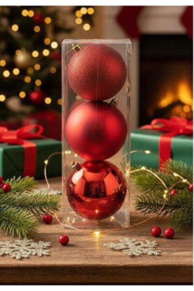 Adana Pasta Malzemeleri ERT-YIL-25316-KRMZ كرة عيد الميلاد الذهبية 10 سم 3 قط...