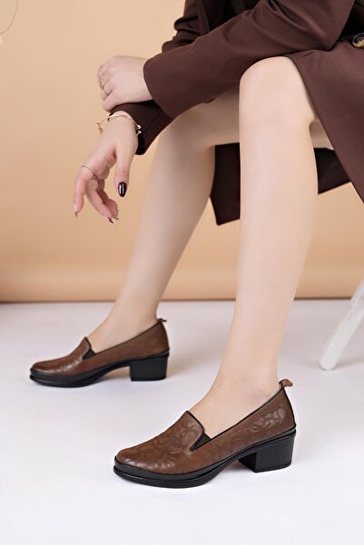 Castle Black 24604 Walnut Genuine Leather Heeled Women's Shoes