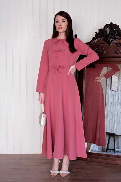 Ceylan Otantik Pink Bow Detail Crepe Dress