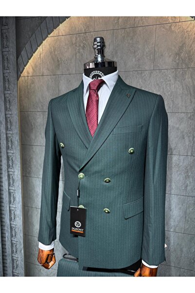 Dupont Slim Fit Çizgili Kruvaze Takım Elbise
