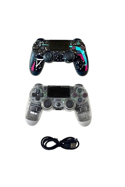 HAPPY JOKER Set of 2 Wireless Gamepads for PS4 (Black Graffiti & Transparent)