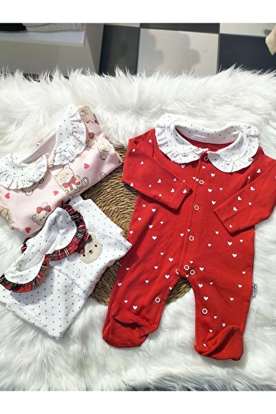 mayakids بدلة أطفال من ثلاث قطع باللون الأحمر والأبيض والوردي مع نقوش وسحابات أمامية وأحذية