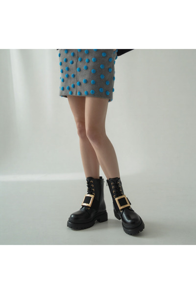 OEM Women's platform boots, fur lined interior, with decorative metal accessory, B21-63