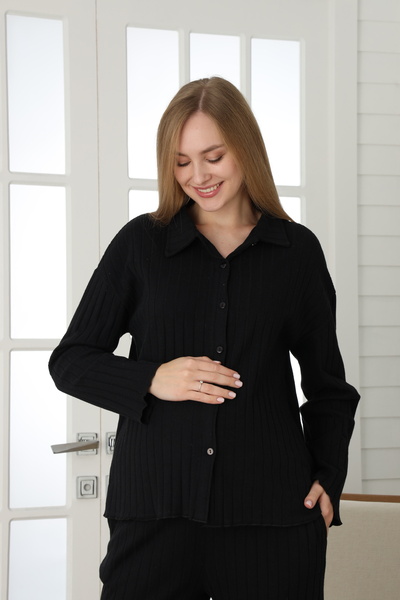 Miss Dünya Lissa Liva Knitwear Textured Front Buttoned Adjustable Waist Detailed Comfortable Fit Maternity and Postpartum E
