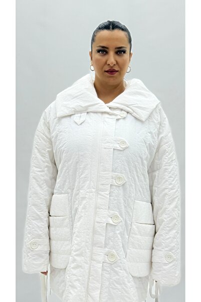 AY-SEL Büyük Beden Yakalı Düğmeli Cepli Kadın Şişme Mont