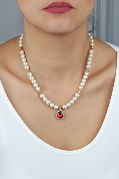 Liveyn Design Crystal Pendant Glass Pearl Necklace