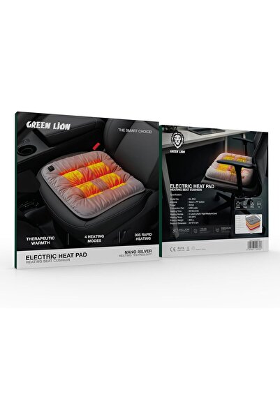 Green Lion Electric Heated Seat Cushion with 30s Rapid Heating, 4 Heating Modes, 35-58°C - Grey