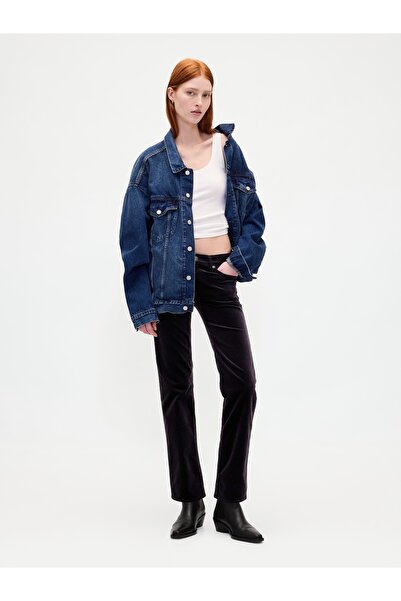 GAP Kadın Siyah Low Rise Kadife '90s Slim Pantolon