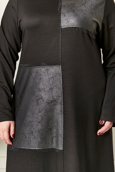 Ferace Women's Plus Size Leather Detailed Crystal Combed Cotton Dress