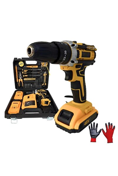 HAPPY JOKER Trusă de găurit cu percuție cu 30 de accesorii, mănuși, 2 baterii...